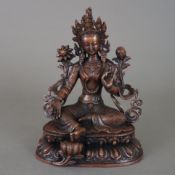 Shyama-Tara / grüne Tara - sinotibetisch, 20.Jh., Kupfer, vollplastische Darstellung mit fürstliche