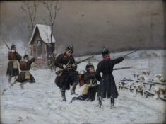 Sell, Christian (wohl d.J. 1854-1925) - Winterlandschaft mit preußischen Soldaten im Gefecht, Öl au