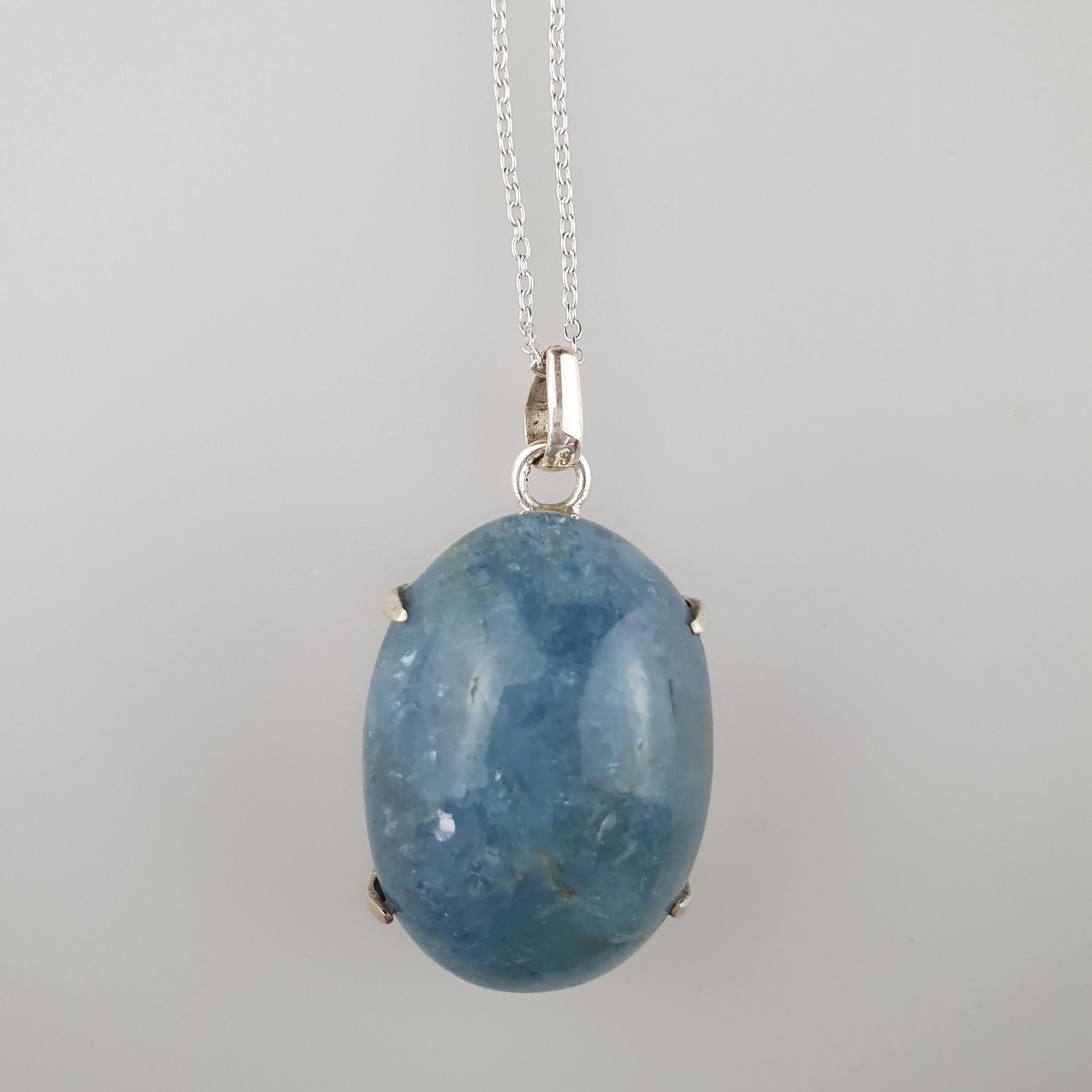 Aquamarin-Anhänger mit Kette - 925er Silber, bes | Aquamarine gemstone pendant in sterling silver, - Bild 3 aus 5