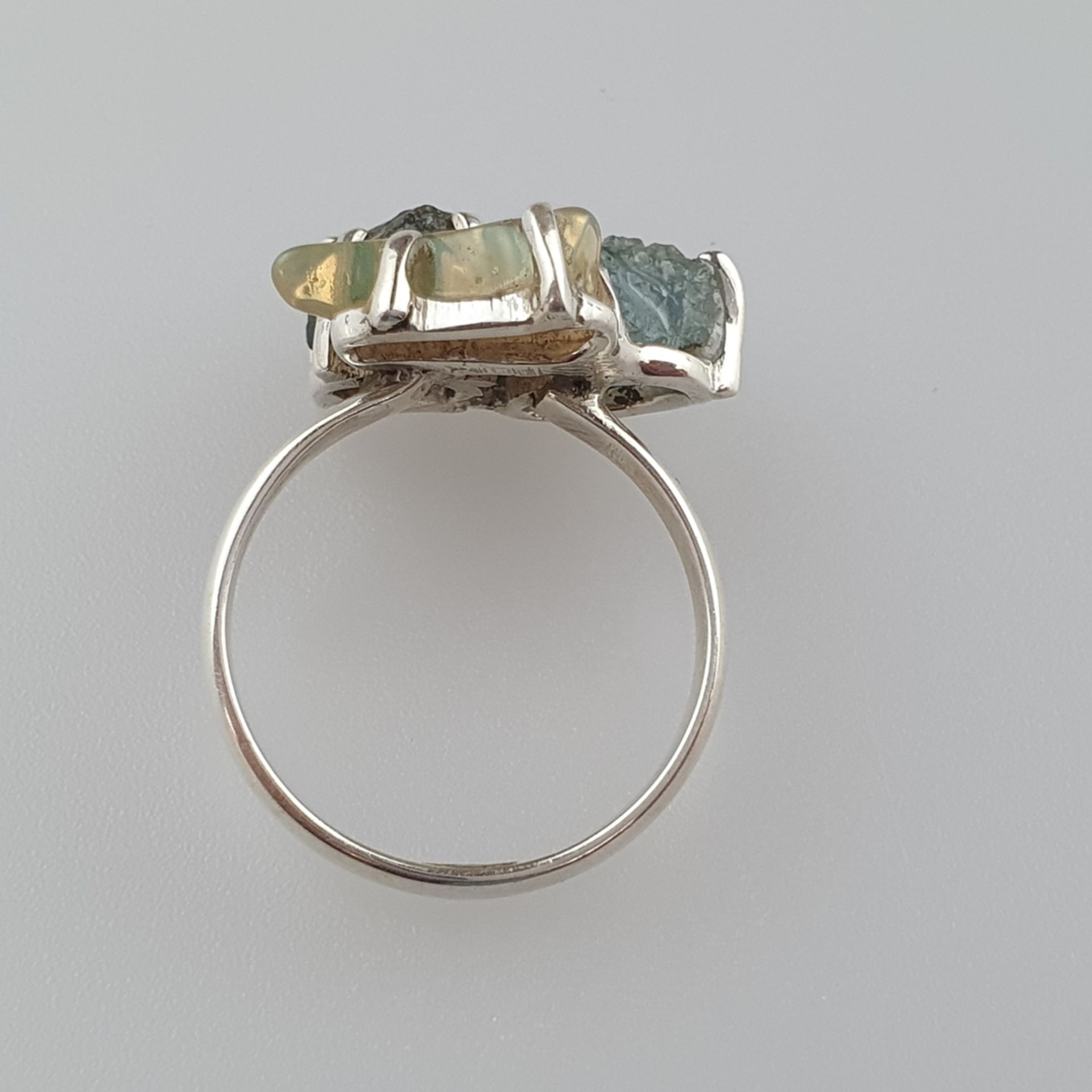 Damenring - 925er Silber, Ringkopf besetz | Uncut Rough Gems 925 Silver Ring - Aquamarine, Topaz, F - Bild 5 aus 6