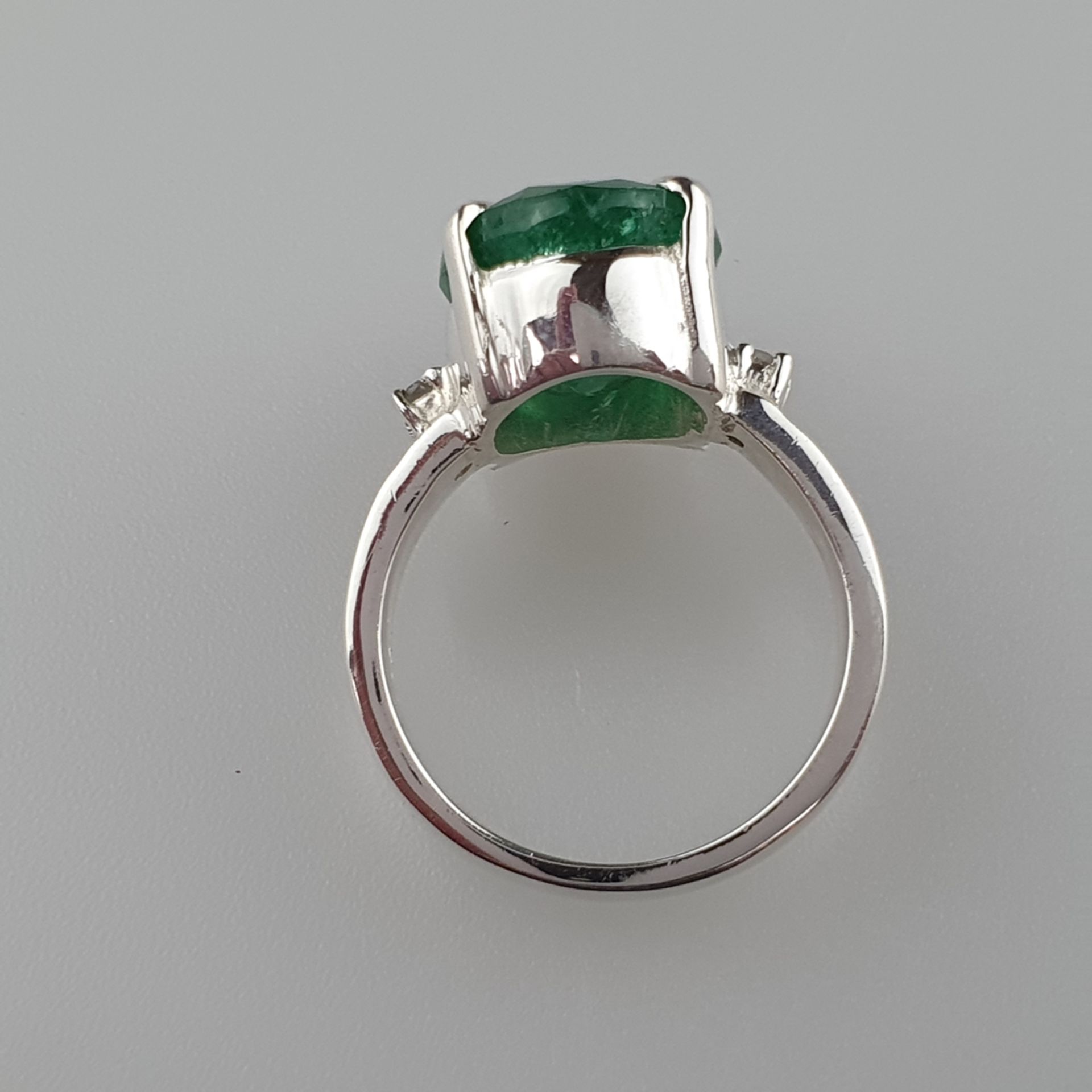 Smaragd-Ring - 925er Silber, Ringkopf besetzt mi | Oval Emerald Set In 925 Sterling Silver Ring Wit - Bild 5 aus 5