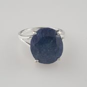 Saphir-Ring - 925er Silber, Ringkopf besetzt mit ei | 925 Silver Blue Sapphire Gemstone Ring with a