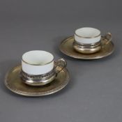 Paar Mokkatassen mit Untertellern - Italien 1944-1968, 800er Silber, Tassen gepunzt mit Feingehalt