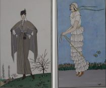 Zwei Jugendstil-Modestiche aus "Costumes Parisiens" - Nr.166 "Costume d'excursion" und Nr.161 "Robe