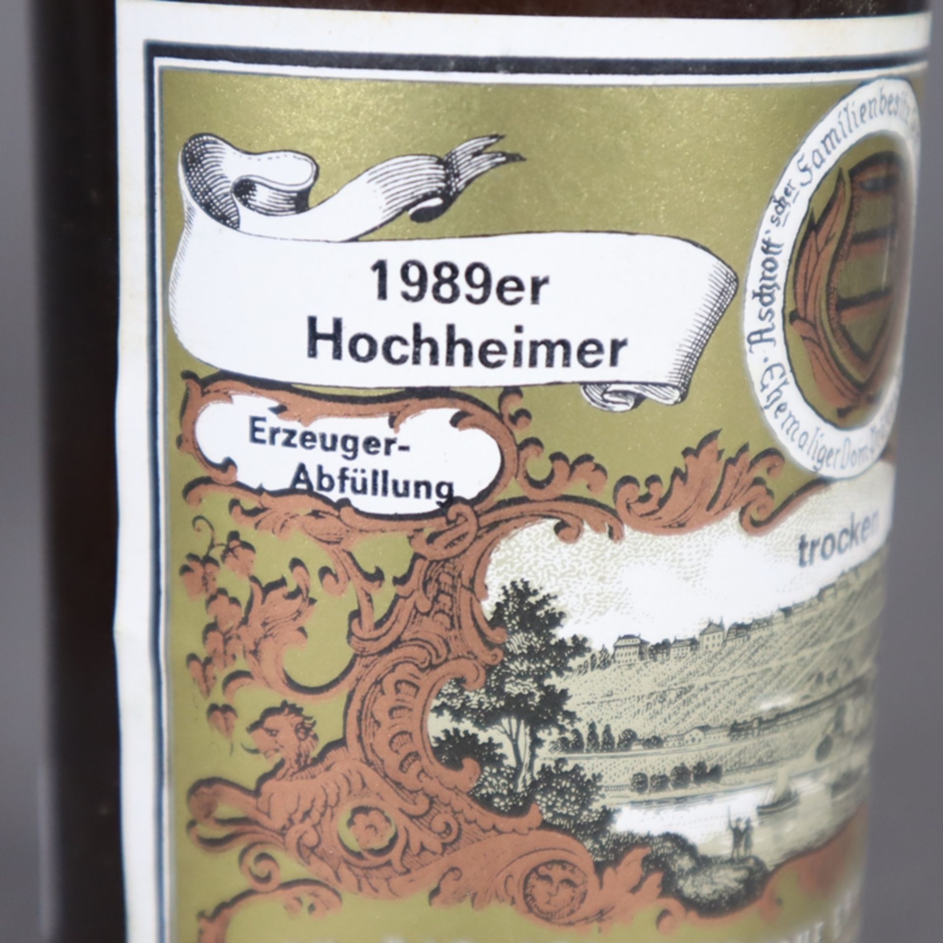 Weinkonvolut - 5 Flaschen 1989er Hochheimer Kirchenstück, Riesling Spätlese, trocken, Geh.-Rat Asch - Bild 6 aus 8