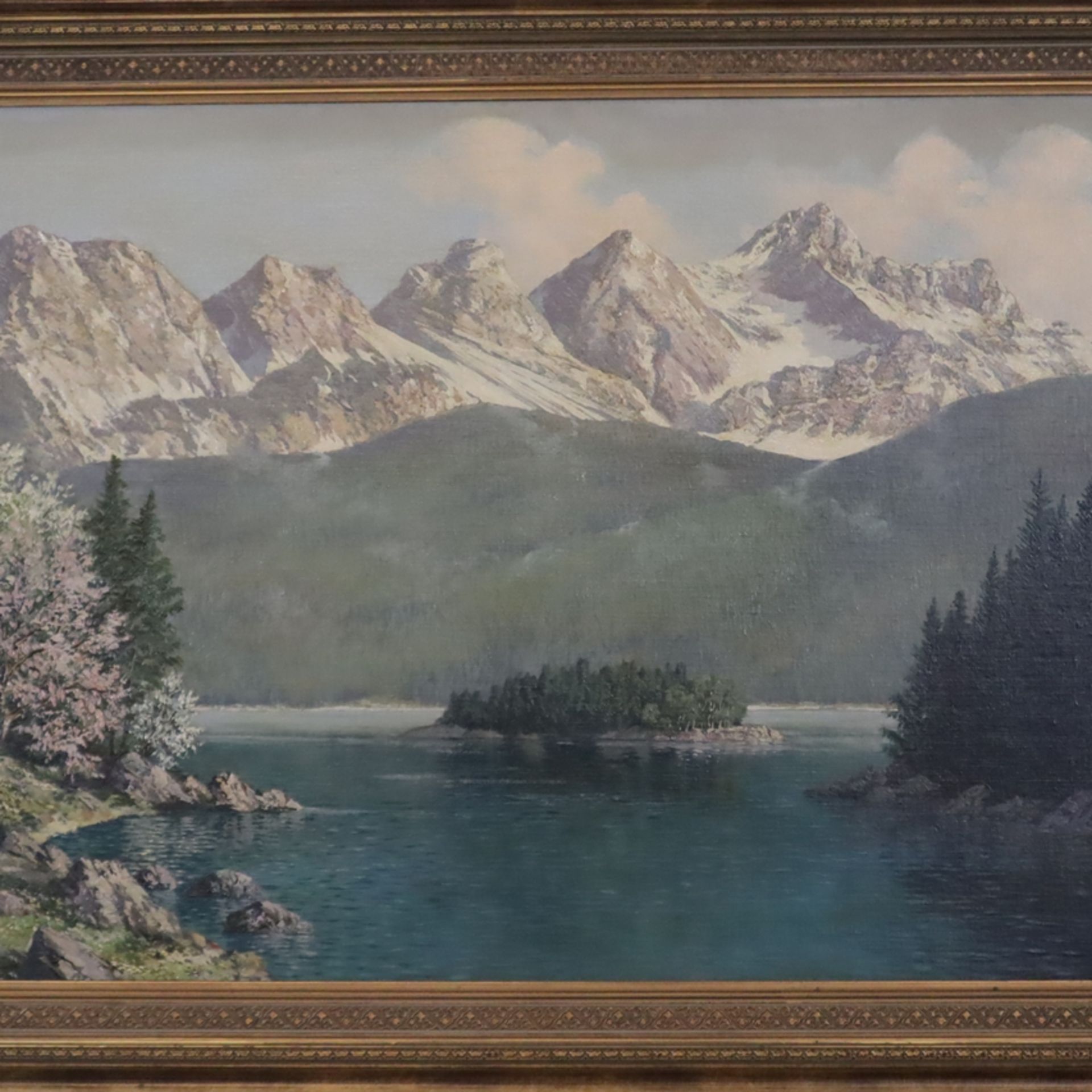 Schüler, Paul -Dresdener Kunstmaler 1920/30er Jahre - Blick auf den Eibsee mit dem Wettersteingebir - Bild 2 aus 14