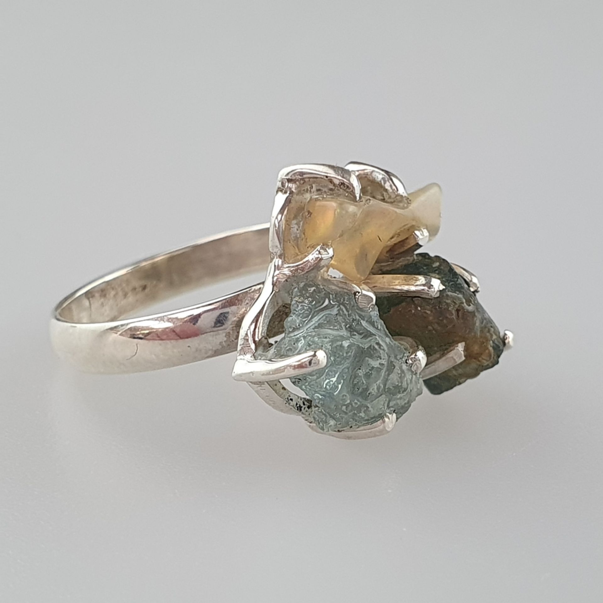 Damenring - 925er Silber, Ringkopf besetz | Uncut Rough Gems 925 Silver Ring - Aquamarine, Topaz, F - Bild 2 aus 6