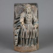 Sedes Sapientiae - Maria als Sitz der Weisheit - Holzskulptur, auf der Rückseite abgeflacht, Reste