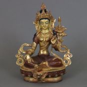 Tara Shyenkyi Mitupma - Nepal/Tibet, Kupferlegierung vergoldet, kultisch bemalt, in Lalita-Asana au