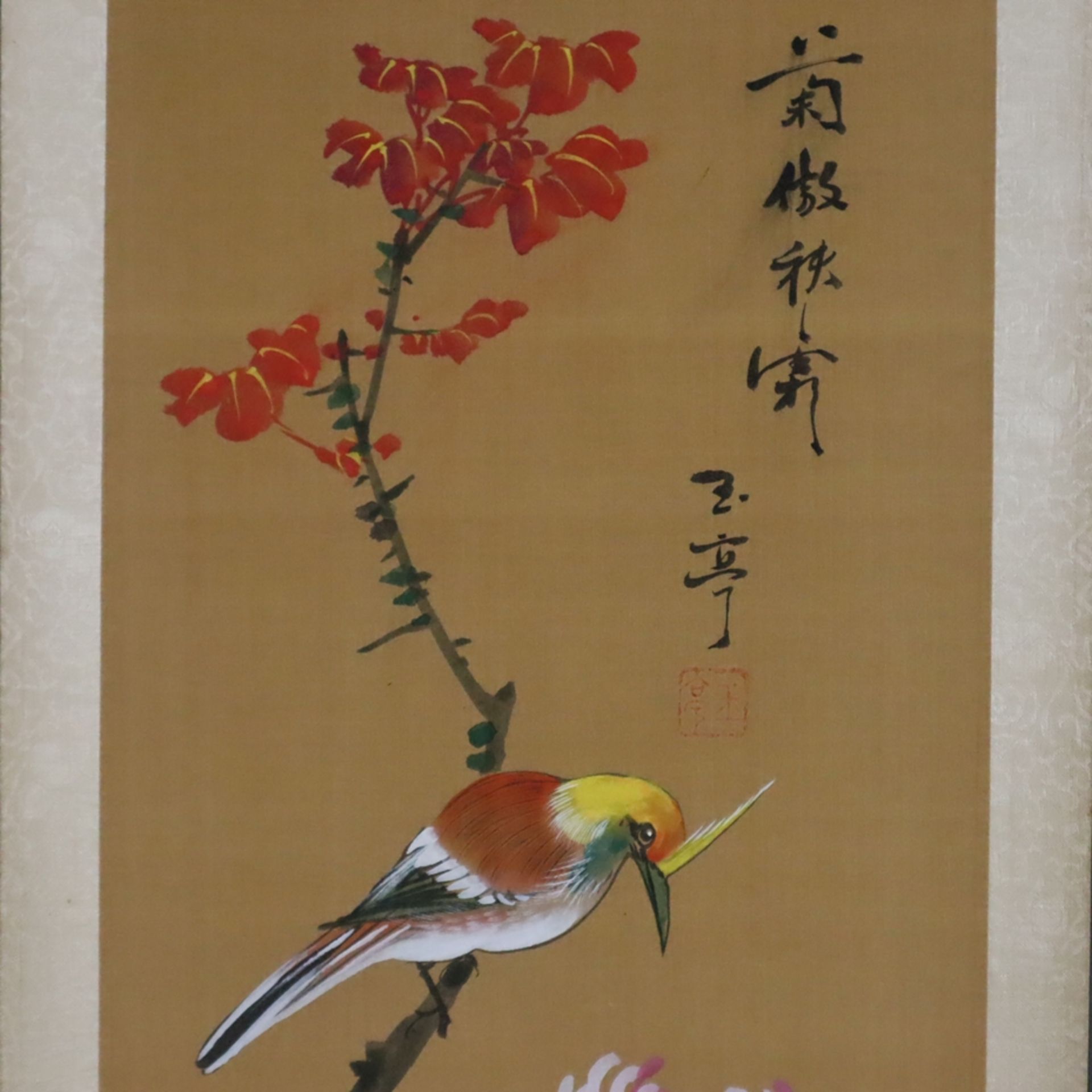 Satz von vier schmalen chinesischen Rollbildern - Jahreszeiten-Folge: Diverse Vögel sowie unterschi - Bild 7 aus 12