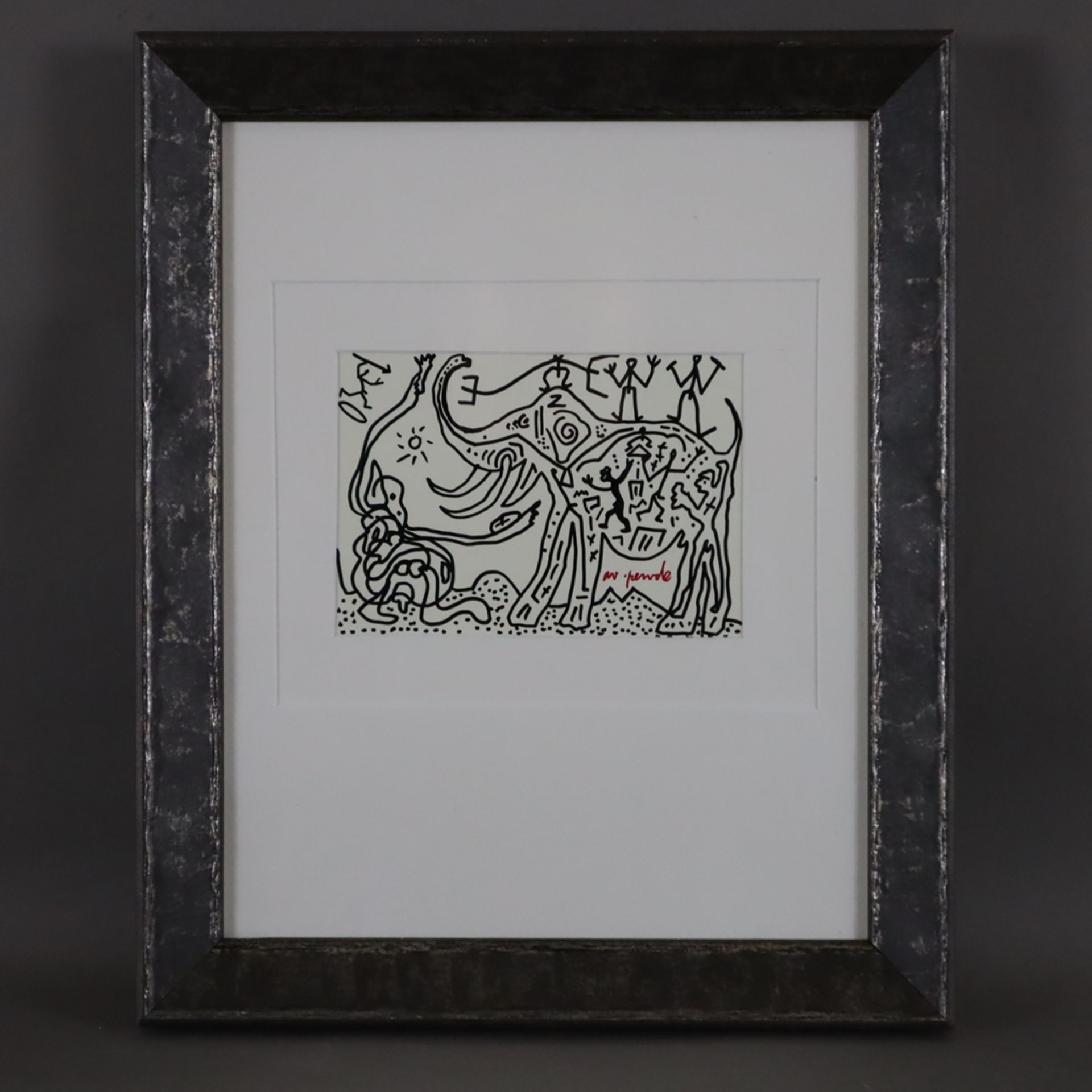 Penck, A. R. (1939 - 2017) - "Elefantenjagd", Multiple, handsignierte Postkarte, Serie E, Nr. 17016 - Bild 4 aus 4