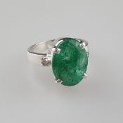 Smaragd-Ring - 925er Silber, Ringkopf besetzt mi | Oval Emerald Set In 925 Sterling Silver Ring Wit