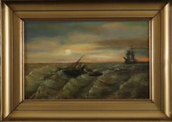 Unbekannter Marinemaler (Ende 19./Anfang 20.Jh.) - Segelboote bei Sonnenuntergang, Öl auf Holz, unt