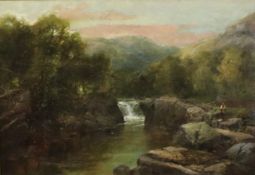 Smith, John Brandon (1848 - 1884, engl. Romantiker) - Am Wasserfall, Öl auf Leinwand, unten links s