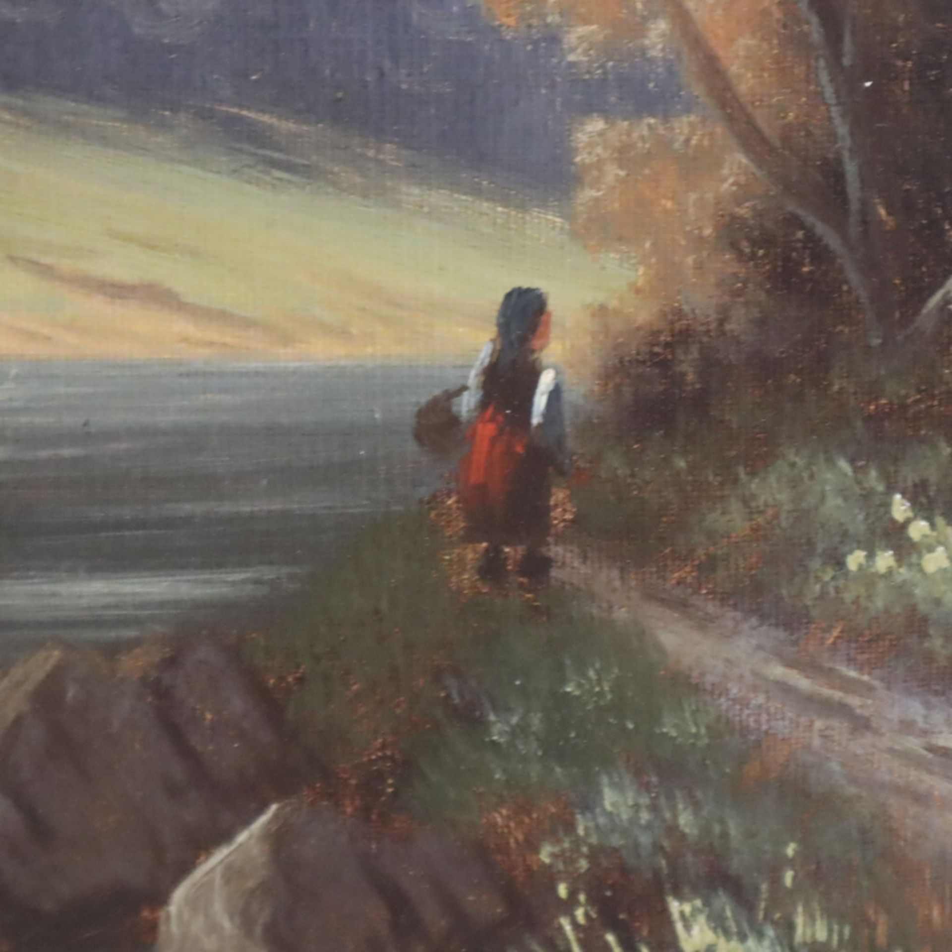 Berlowski, Josef (1868-?) - Waldlandschaft mit Flusslauf und Figurenstaffage, Öl auf Leinwand, unte - Image 3 of 11