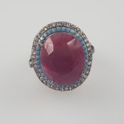 Rubin-Ring - 925er Silber, Ringkopf besetzt mit | Unusual 925 Silver Ring Ruby, Turquoise, Rose cu
