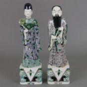 Famille verte- Figurenpaar - China, späte Qingdynastie, Porzellan mit polychromer Emailbemalung, vo