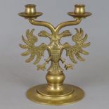 Lübecker Wappenleuchter - schwerer Gelbguss, 2-flammig, Schaft als Doppeladler ausgeführt, Gießerst