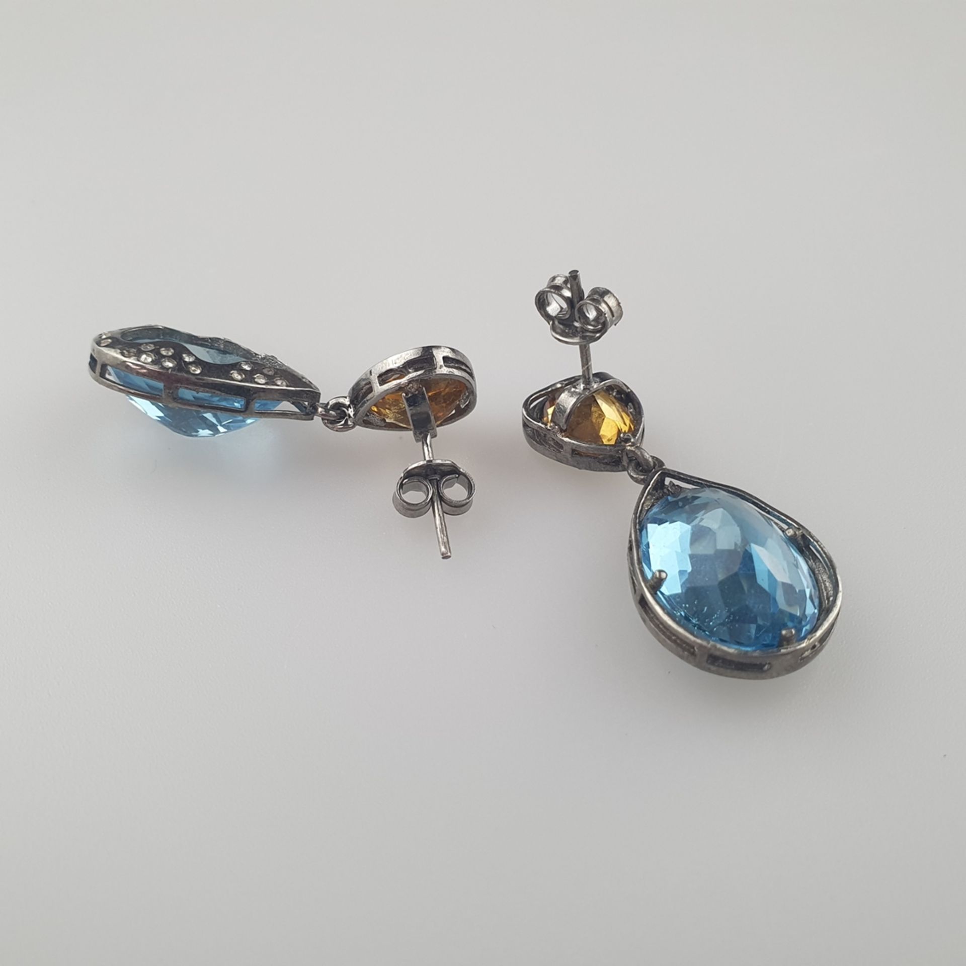 Paar Ohrringe - 925er Silber, jeweils besetzt mi | Blue Topaz and Citrine Earrings with Diamonds in - Image 4 of 4