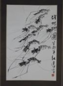 Chinesisches Rollbild - „Acht Garnelen“ im Stil von Qi Bashi, Tusche auf Papier, in chinesischer Ka