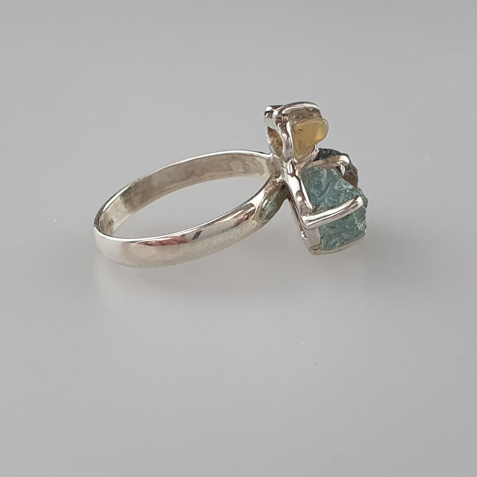 Damenring - 925er Silber, Ringkopf besetz | Uncut Rough Gems 925 Silver Ring - Aquamarine, Topaz, F - Bild 3 aus 6