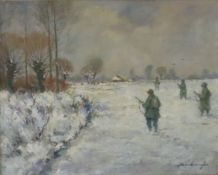 Weckauf, Heinrich (1885 - 1963, Düsseldorfer Landschafts- und Figurenmaler) - Treibjagd im Schnee,