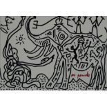 Penck, A. R. (1939 - 2017) - "Elefantenjagd", Multiple, handsignierte Postkarte, Serie E, Nr. 17016