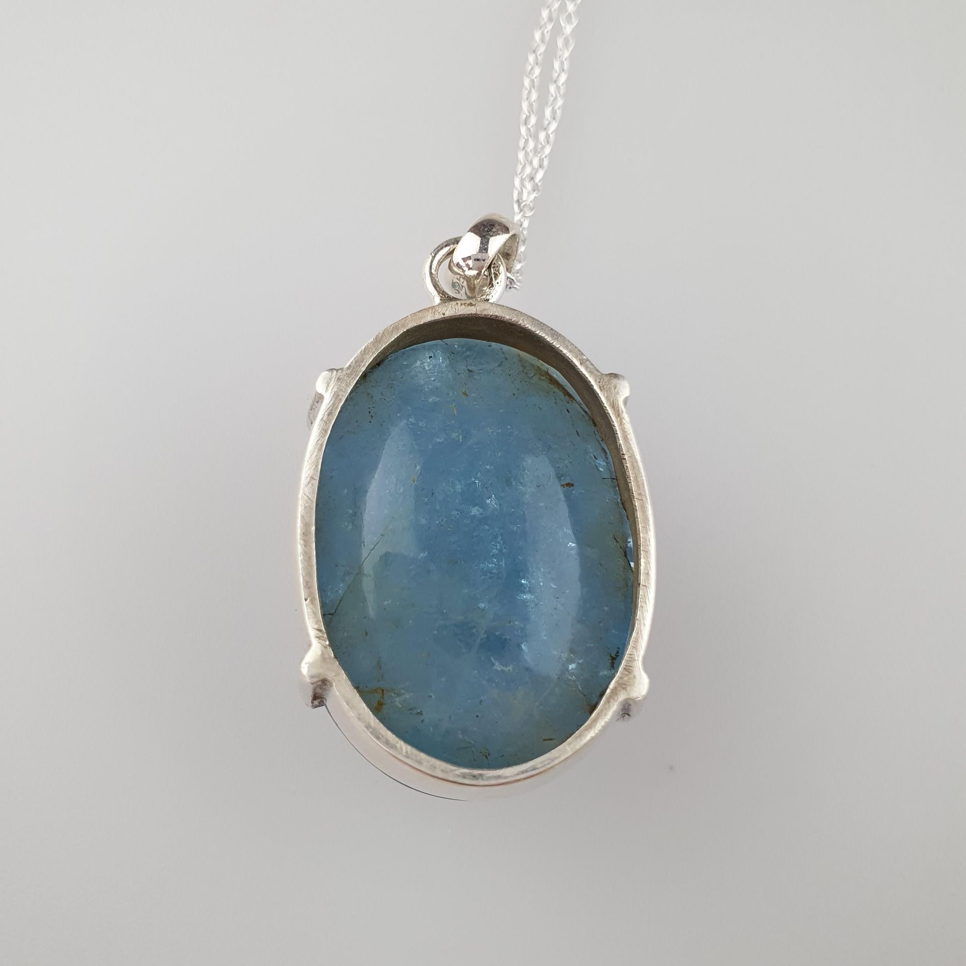 Aquamarin-Anhänger mit Kette - 925er Silber, bes | Aquamarine gemstone pendant in sterling silver, - Bild 5 aus 5