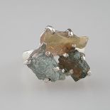 Damenring - 925er Silber, Ringkopf besetz | Uncut Rough Gems 925 Silver Ring - Aquamarine, Topaz, F