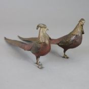 Paar Goldfasane - Wiener Bronze mit Resten der Bemalung, Entwurf: Richard Thuss, Schwanz unterseiti