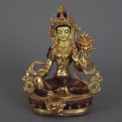 Tara Sonam Chokter - Nepal/Tibet, Kupferlegierung vergoldet, kultisch bemalt, in Lalita-Asana auf L