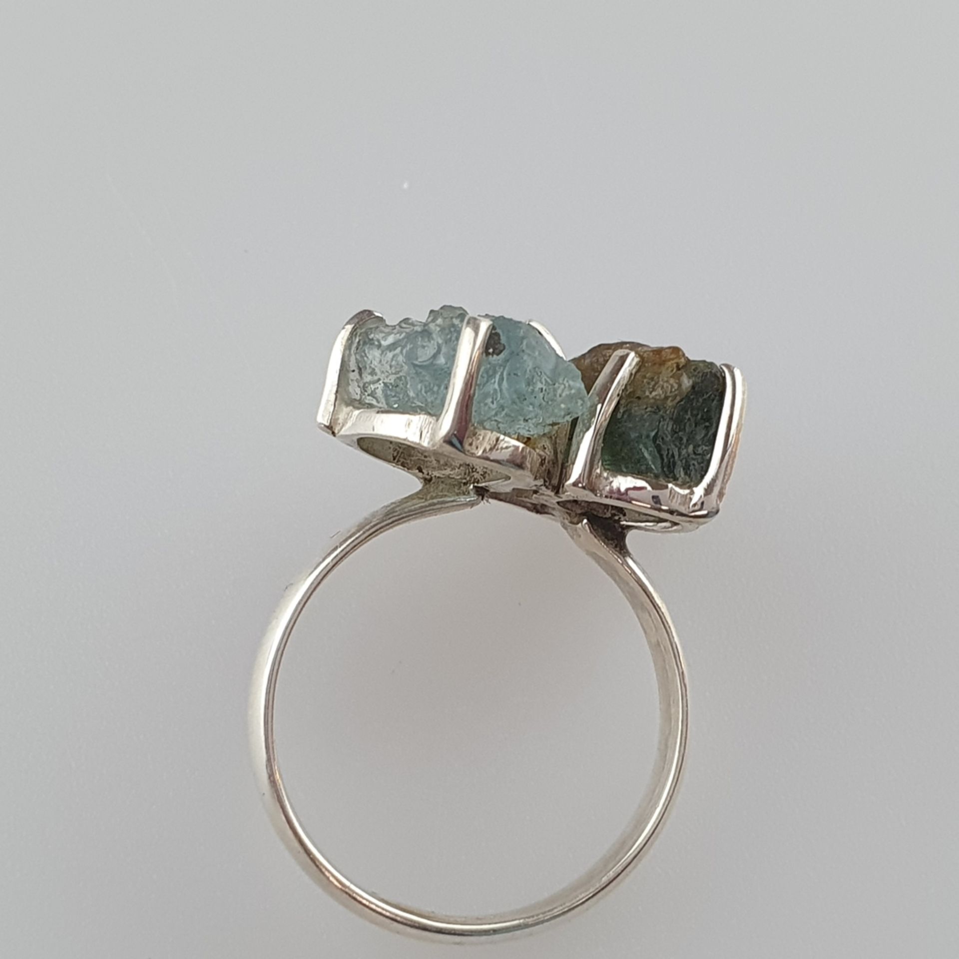 Damenring - 925er Silber, Ringkopf besetz | Uncut Rough Gems 925 Silver Ring - Aquamarine, Topaz, F - Bild 6 aus 6