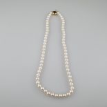 Perlenkette mit Goldschließe - runde weiße Zuchtperlen in Einzelknotung, Perlen-Dm. 5-6mm, mit schö