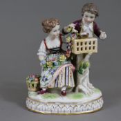 Kinderpaar mit Vogelkäfig - Nymphenburg nach Frankenthaler Modell, 1.H.20.Jh., Porzellan, polychrom