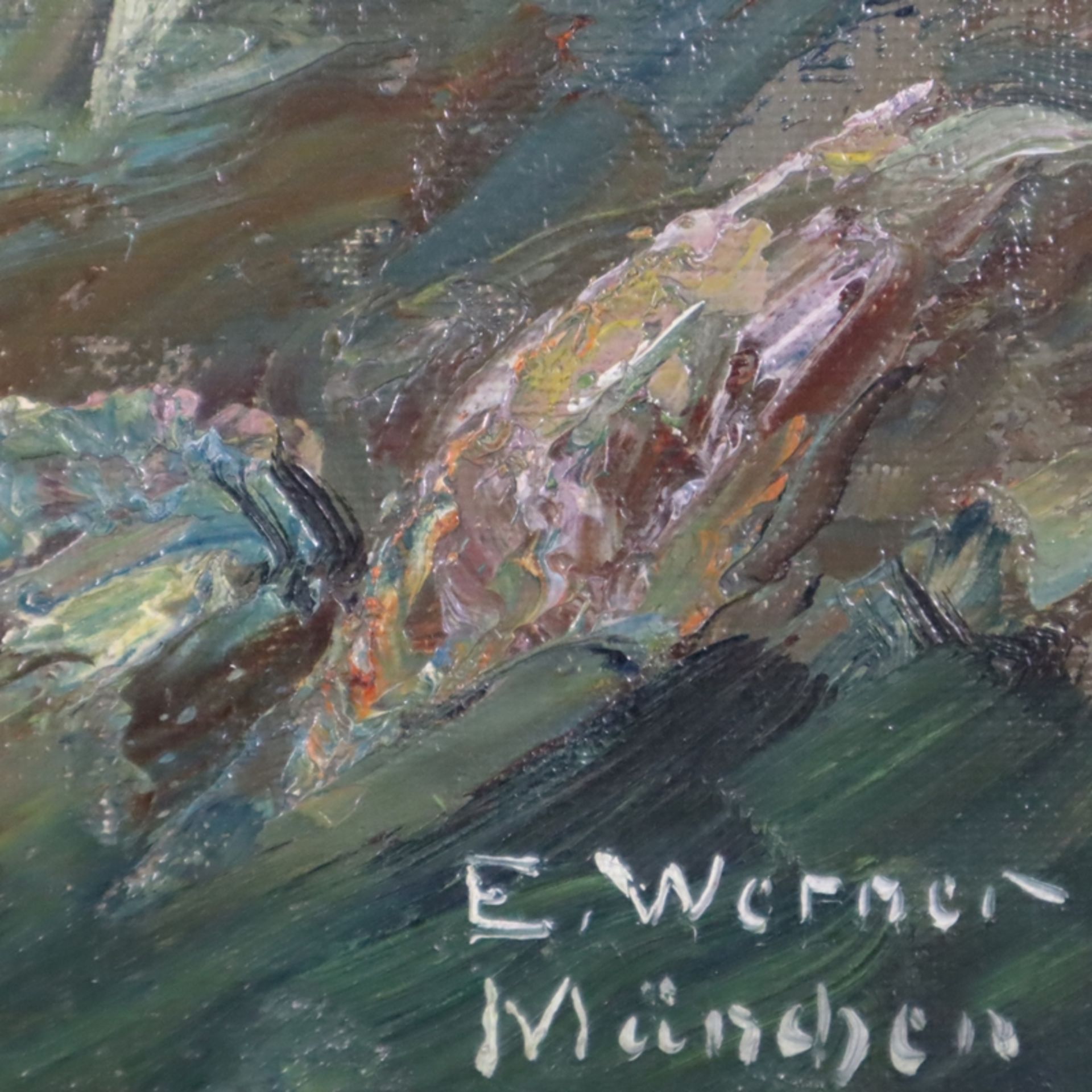 Werner, E. (20.Jh.) - Blick auf Heiligenblut vor dem Großglockner, Öl auf Leinwand, unten rechts si - Bild 7 aus 9