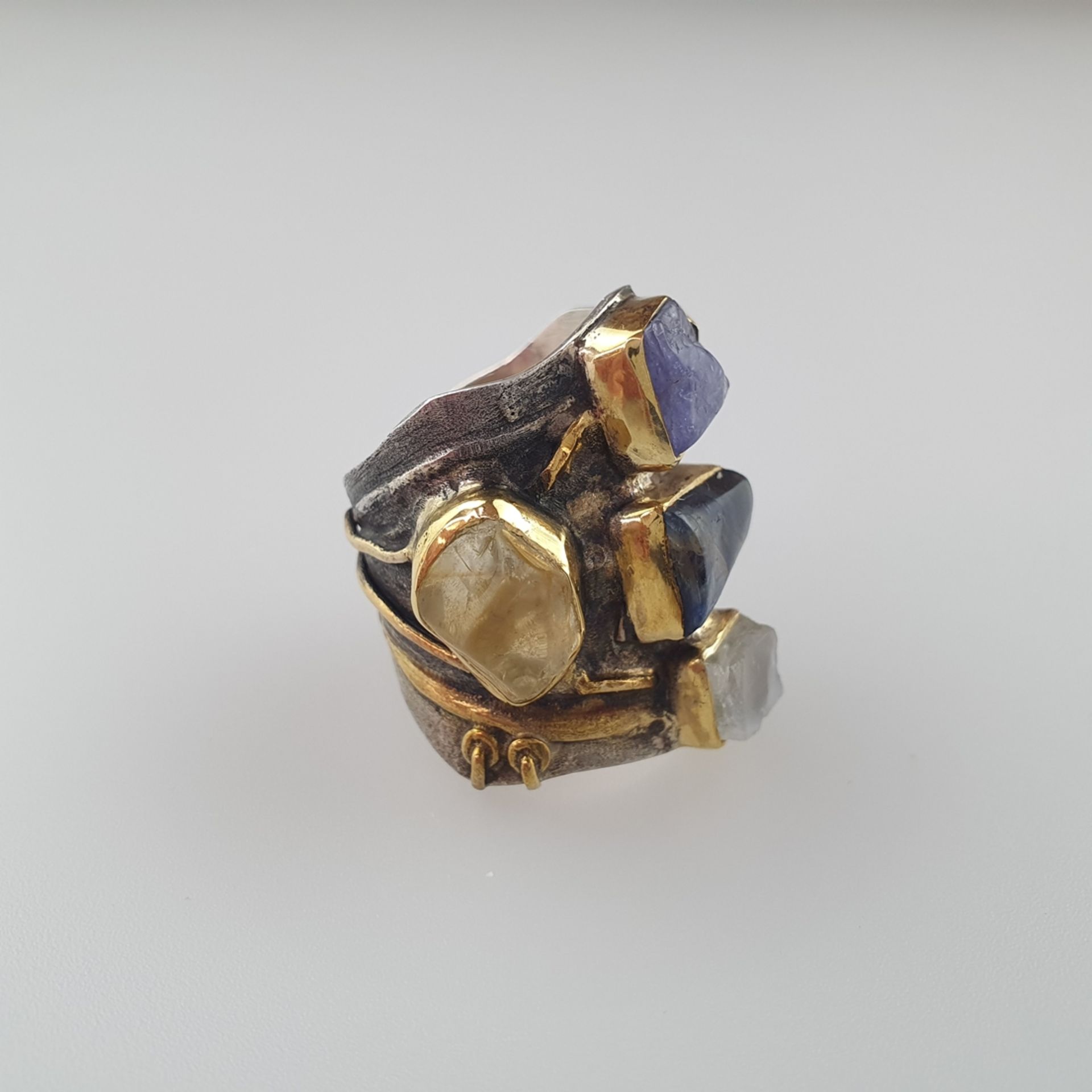 Damenring - 925er Silber, teils goldfarben patin | 925 Silver Ring with Gold plating tone - uncut g - Image 3 of 5