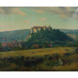 Preiss, Karl (1885 - 1960) - Hügellandschaft mit Festung, Öl auf Leinwand, unten rechts signiert "K