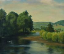 Preiss, Karl (1885 - 1960) - Flusslandschaft mit Enten, Öl auf Leinwand, unten links signiert "K. P