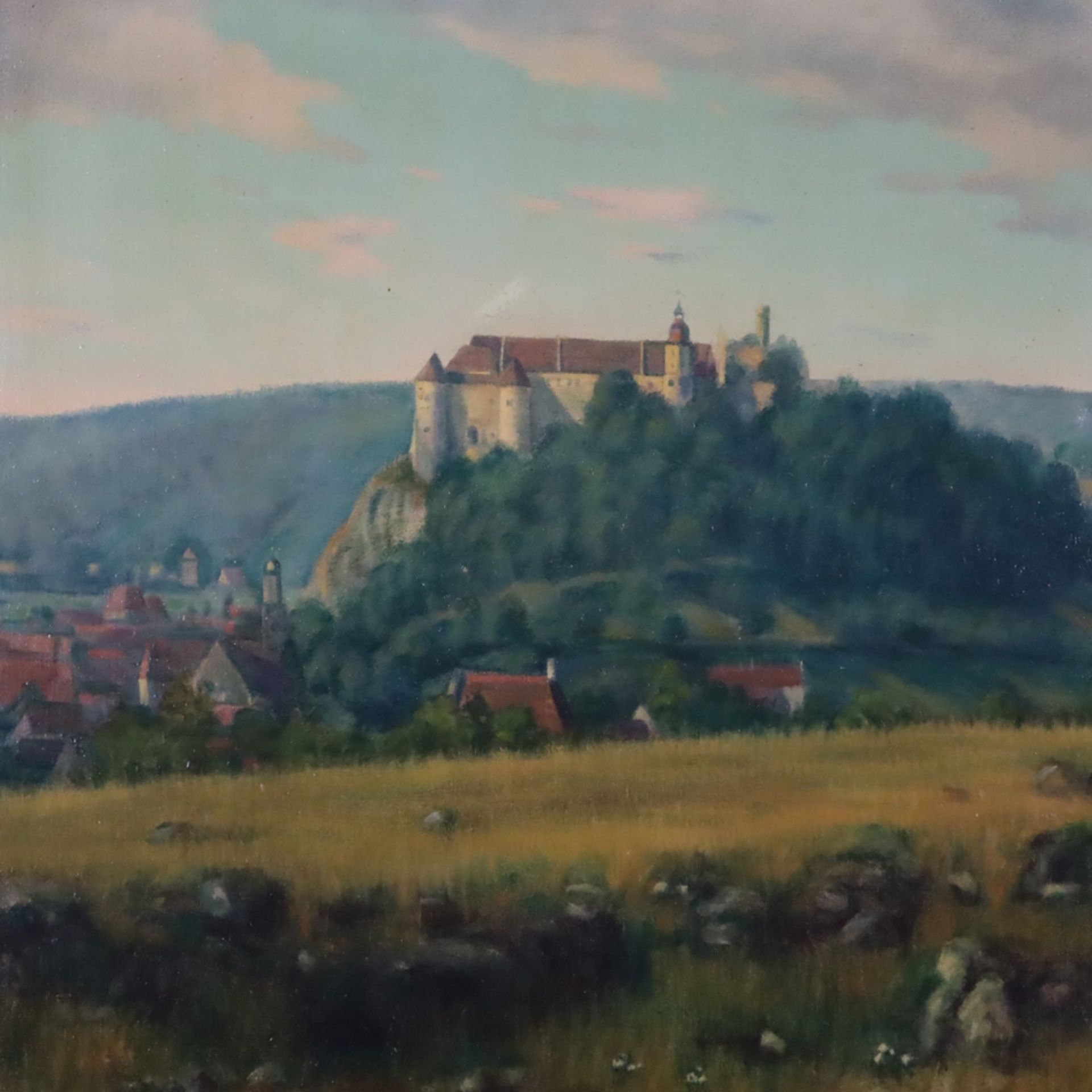 Preiss, Karl (1885 - 1960) - Hügellandschaft mit Festung, Öl auf Leinwand, unten rechts signiert "K - Image 2 of 9