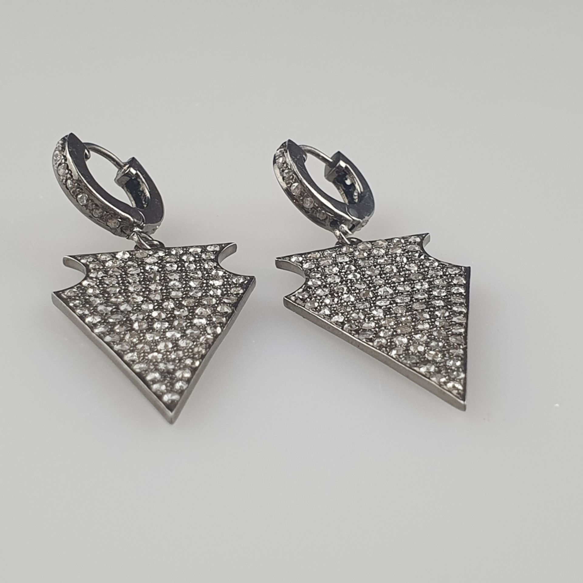 Diamant-Ohrringe - Silber, besetzt mit kleinen D | Silver Diamond Dangler Earrings with Rose Cut Di - Image 3 of 5