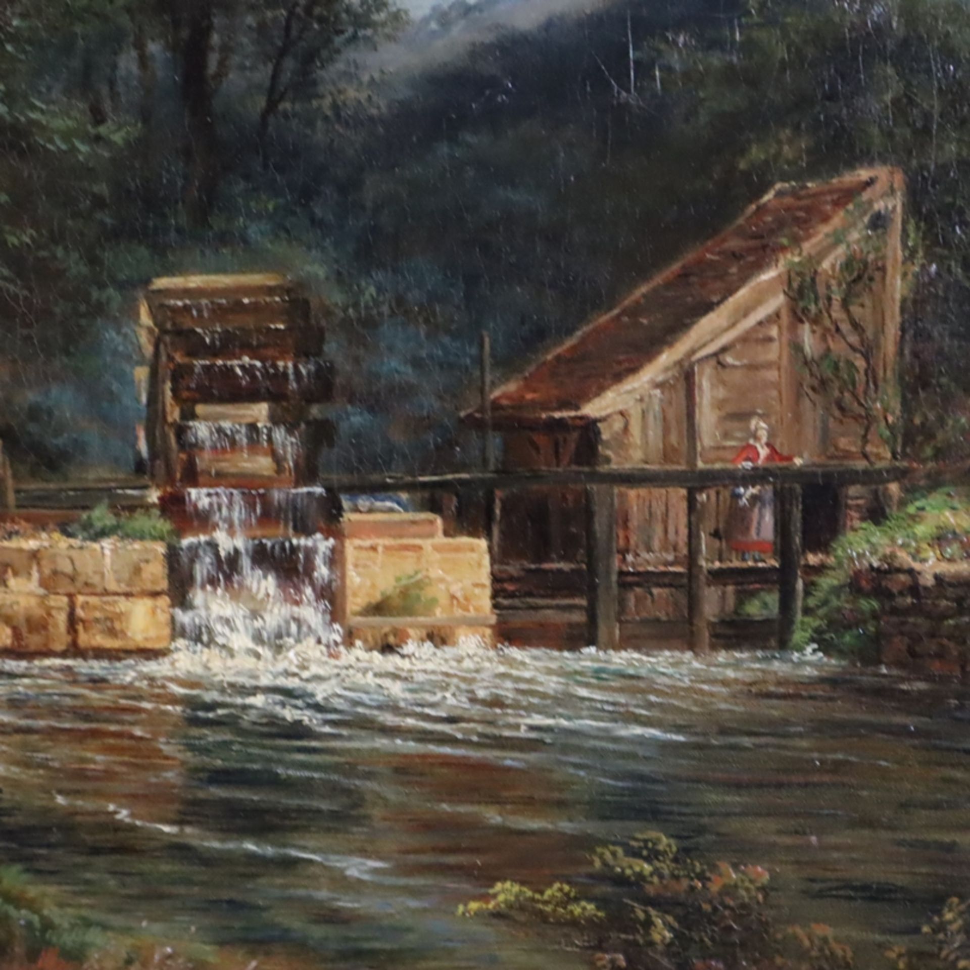 Unidentifizierte(r) Künstler/in - deutsch um 1900- Gasthof mit Wassermühle und Figurenstaffage, Öl  - Bild 7 aus 13