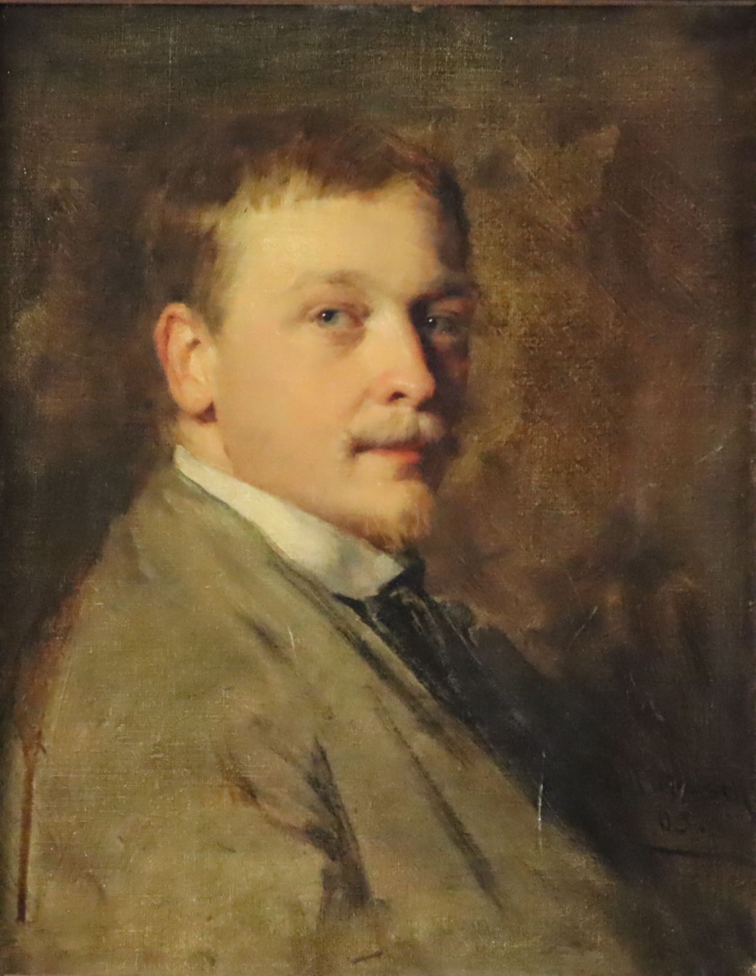 Bildnismaler um 1900- Eindringliches Portrait eines jungen Mannes mit blondem Haar, Öl auf Leinwand