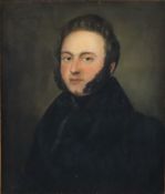 Portraitist -19.Jh. - Bildnis eines jungen Mannes mit gelockt frisiertem Haar und breiten Kotelette