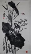 Chinesisches Rollbild - Wu Yesheng (吴叶生) (*1965 Shexian, Anhui), Libelle an einer Lotosblüte, Tusch
