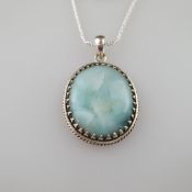 Larimar-Anhänger - in ovaler Sterlingsilber-Fassung, Größe ca. 36 x 26 mm, Gewicht ca. 18 g