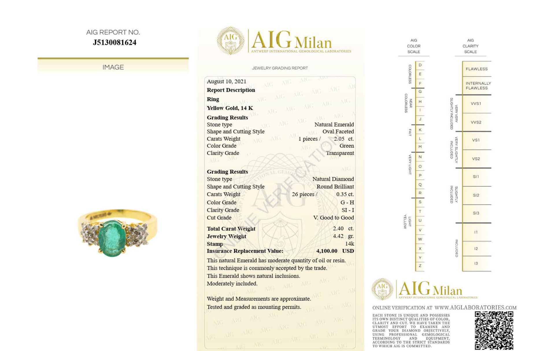 Smaragdring - 14 Kt-Gelbgold, zentraler ovaler Smaragd in Krappenfassung von 2,05ct, Ringschulter a - Image 6 of 6