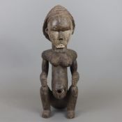 Weibliche Holzfigur - wohl Senufo, Mali/Elfenbeinküste, Holz dunkel gefärbt, mit weißen Pigmenten s