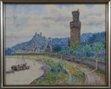 Gansen, Theo (1887 Lebach - 1956 Bonn) - Blick auf den Ochsenturm in Oberwesel am Rhein, Aquarell a