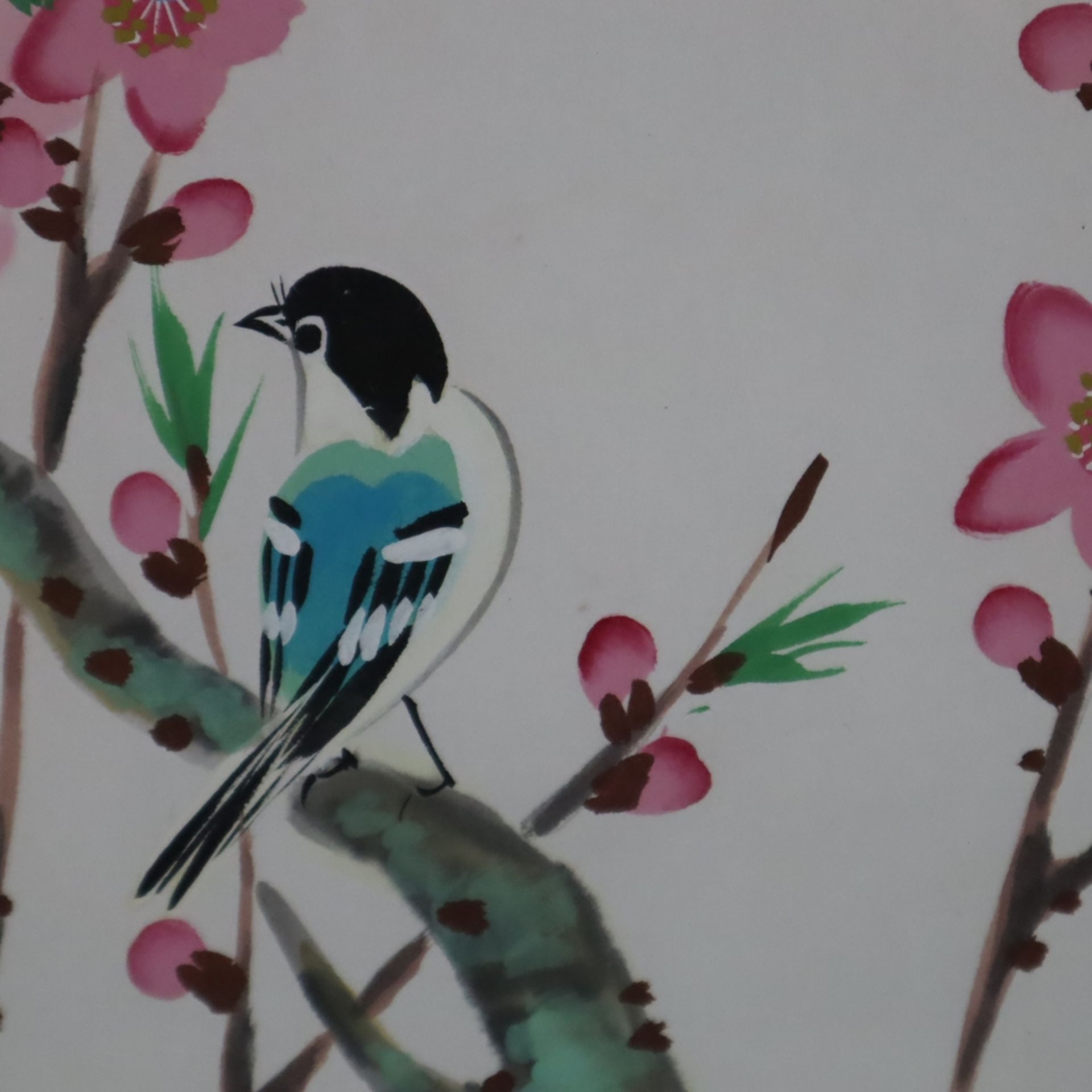 Chinesischer Künstler 20.Jh. - Blühende Baumzweige mit Singvogel, Aquarell- und Deckfarben auf Papi - Image 2 of 4