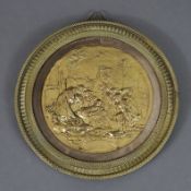 Reliefplakette - Metall vergoldet, runde Plakette mit der Krippenszene von Bethlehem sowie der Anbe